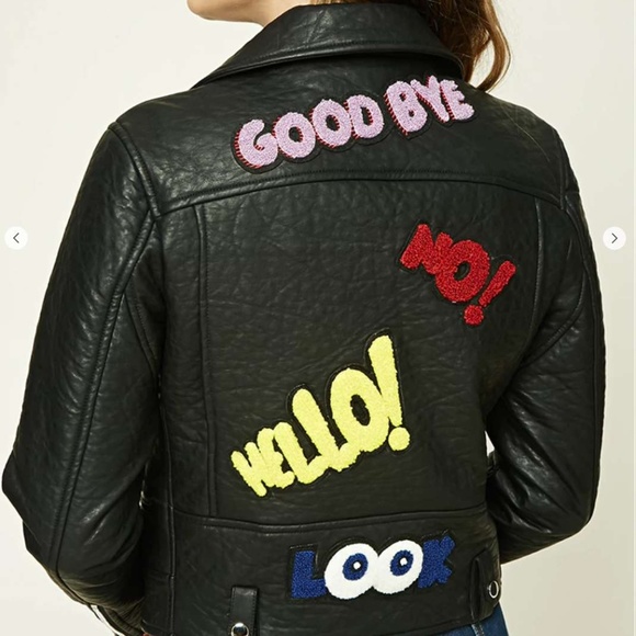 Vegan Leather Moto Patch Jacket - Picture 1 of 4